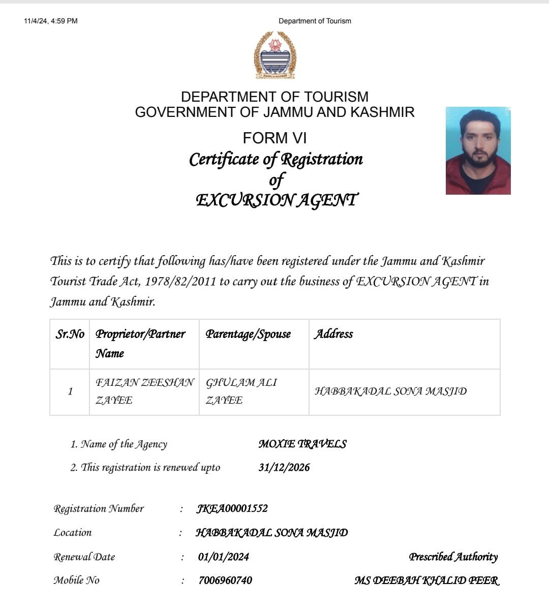 Tourism Certificate